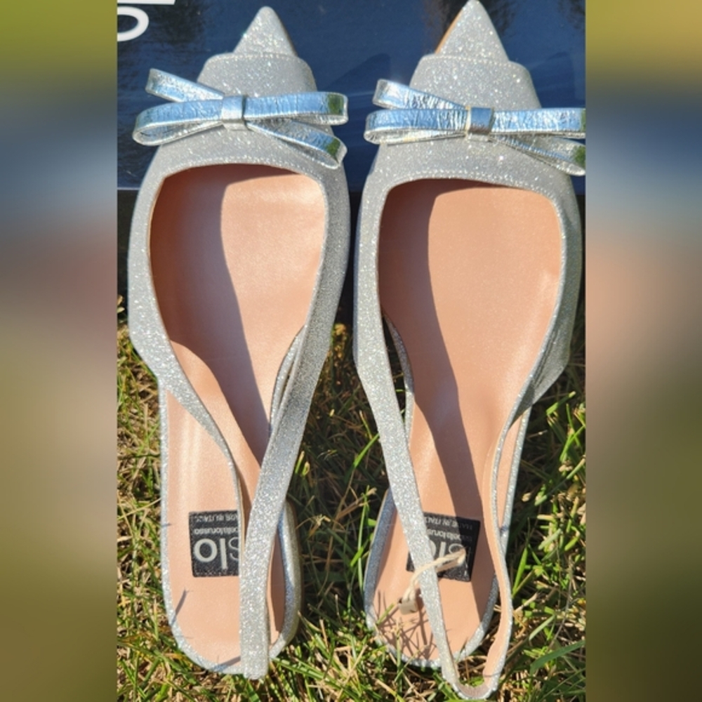 🇮🇹ISLO ISABELLA LORUSSO open toe flat slingback silver metallic sandals in 38